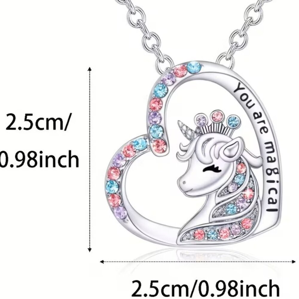 'You are Magical' Unicorn Heart Pendant Necklace Z123